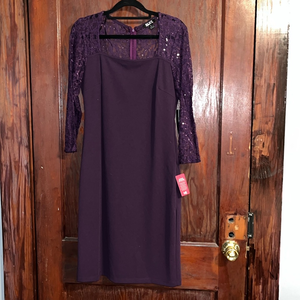 SLNY Purple midi dress with 3/4 sleeves size 6